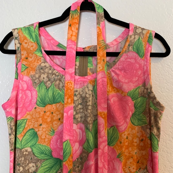 Vintage Henry Lee Floral Maxi Dress Medium? Pink Hostess Psychedelic 60's 70's - Picture 12 of 15